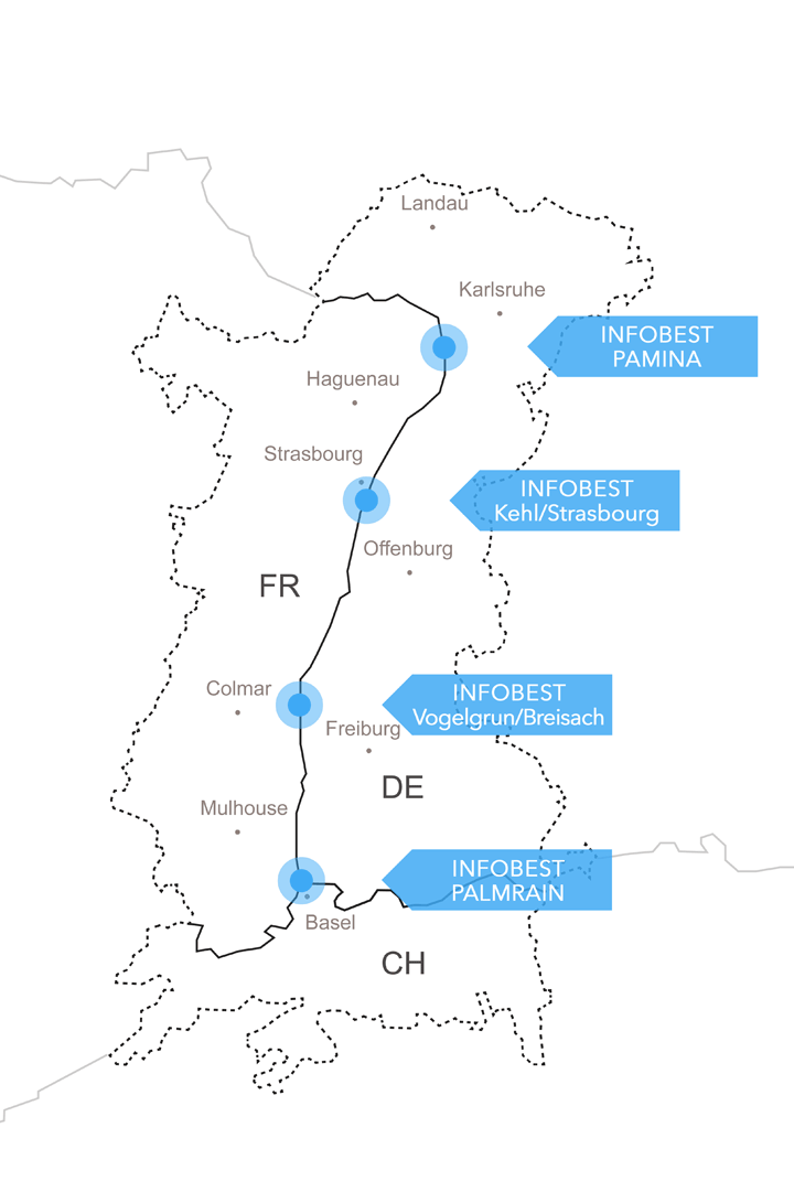 Karte mit Infobest Stellen